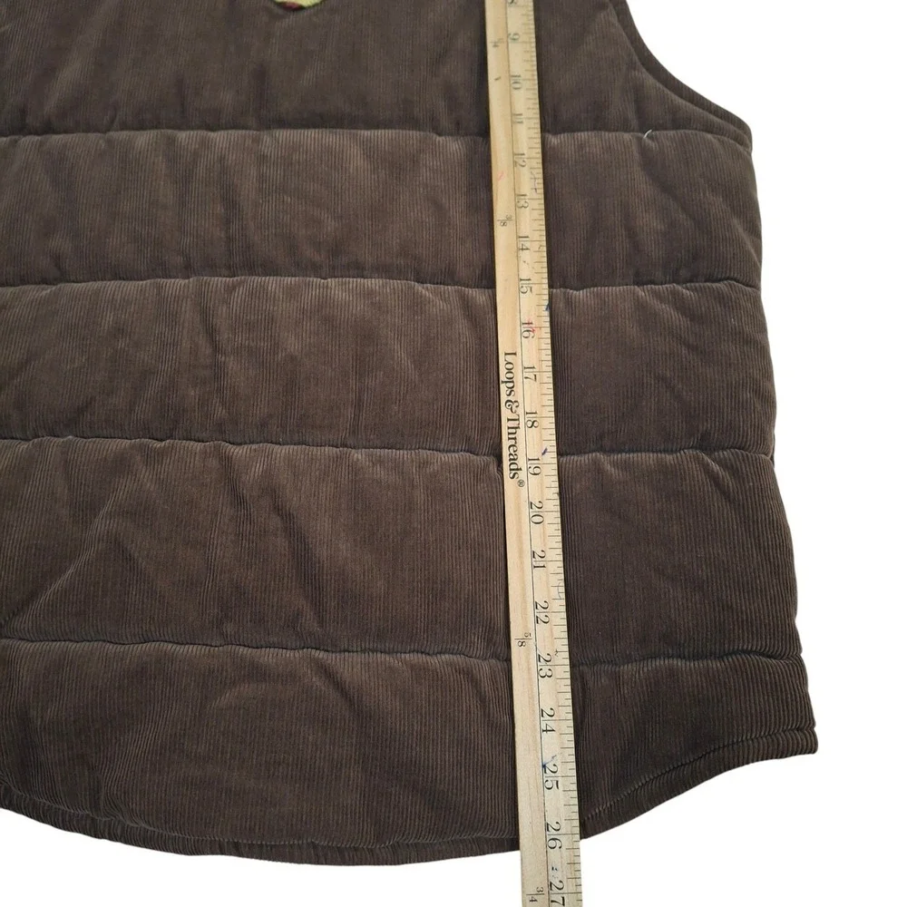 True Religion Corduroy Puffer Vest Men's Medium M Brown Aztec Serape Yoke Y2K